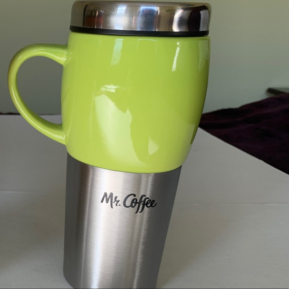 Mr. Coffee Stainless Steel & Green Ceramic Coffee Mug 16 Oz insulated travel mug